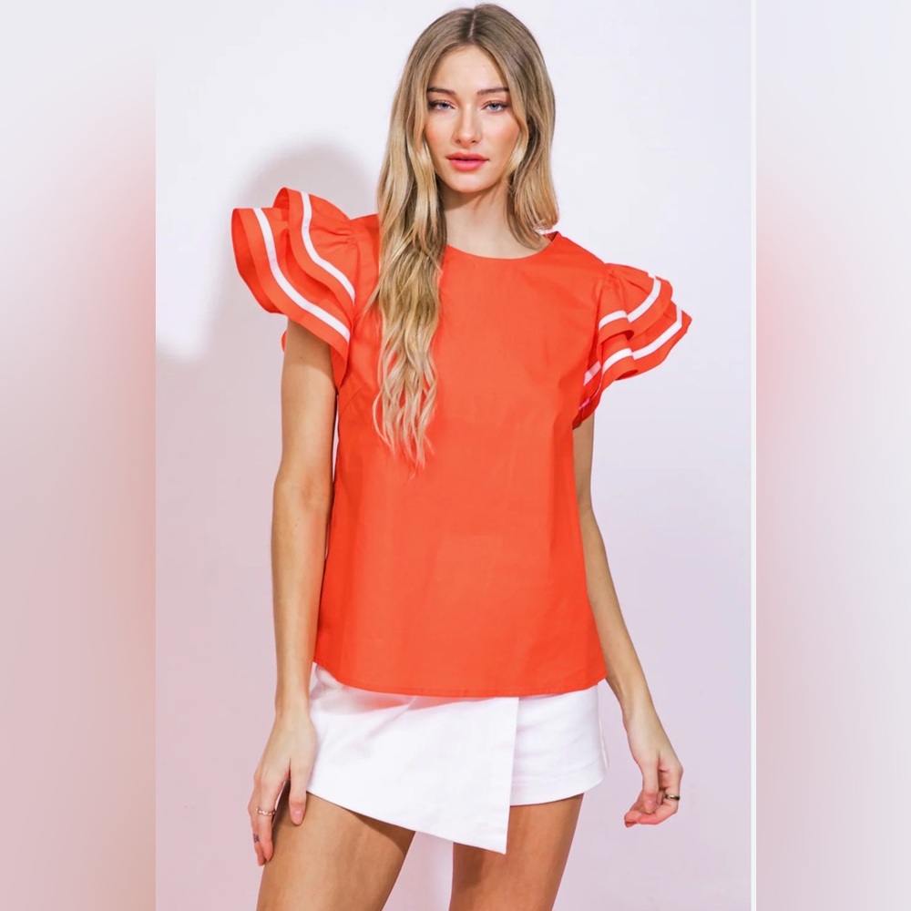 Women’s Ruffle Sleeve Top in Orange flying tomato small